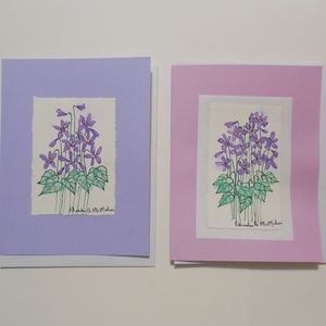 Violet Original Watercolor Cards and Envelopes